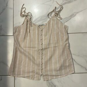 NWT Abercrombie and Fitch Cream Striped Button Down Linen Tank